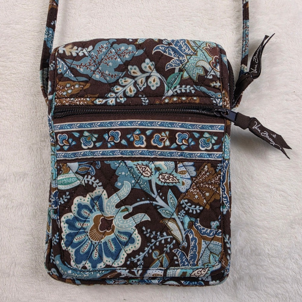 Vera Bradley Crossbody Bag Small Brown Blue Floral Excellent Quilted Paisley